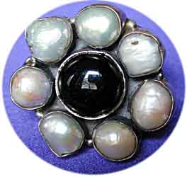 Silberring Perlen mit schwarzem Onyx